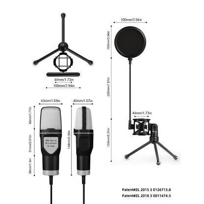 [USB Condenser Mic with Mute] Game microphone, USB PC microphone for podcast videos, streaming media, condenser microphone with fast mute function, tripod, spray hood, RGB indicator light, shock absorber, rotary gain button,