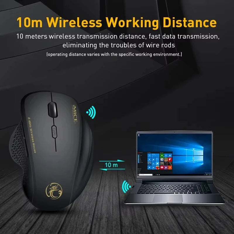 IMICE G6 ABS Wireless Mouse Ergonomic Computer Mouse 2.4Ghz Gamer PC Optical Mouse With USB Receiver 1600 DPI For Laptop PC