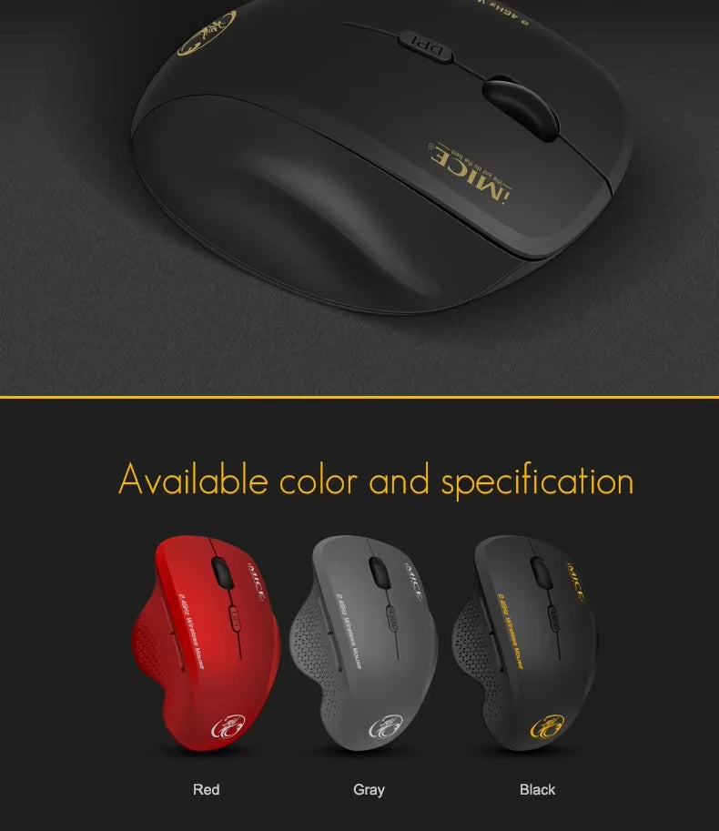 IMICE G6 ABS Wireless Mouse Ergonomic Computer Mouse 2.4Ghz Gamer PC Optical Mouse With USB Receiver 1600 DPI For Laptop PC