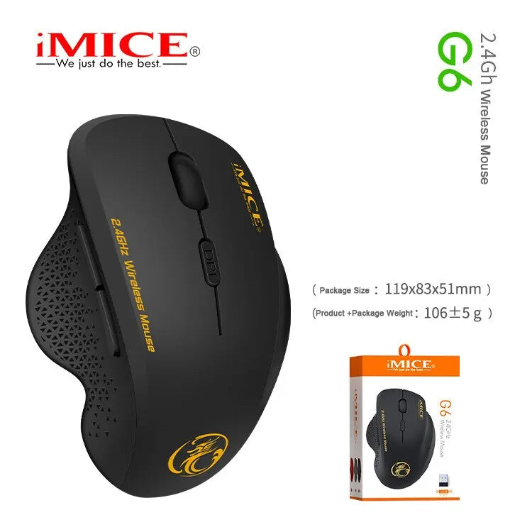 IMICE G6 ABS Wireless Mouse Ergonomic Computer Mouse 2.4Ghz Gamer PC Optical Mouse With USB Receiver 1600 DPI For Laptop PC