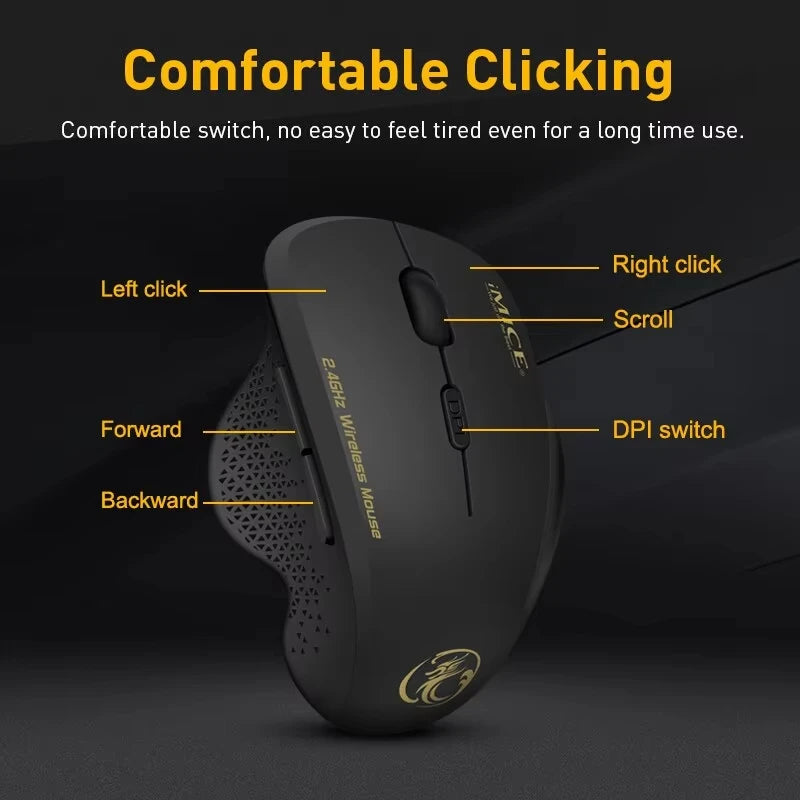 IMICE G6 ABS Wireless Mouse Ergonomic Computer Mouse 2.4Ghz Gamer PC Optical Mouse With USB Receiver 1600 DPI For Laptop PC