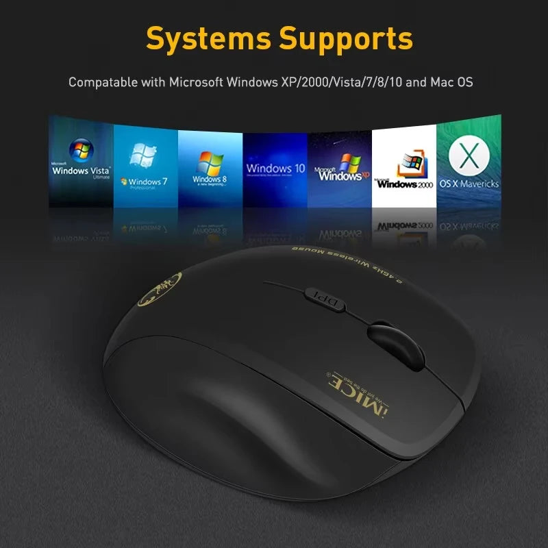 IMICE G6 ABS Wireless Mouse Ergonomic Computer Mouse 2.4Ghz Gamer PC Optical Mouse With USB Receiver 1600 DPI For Laptop PC