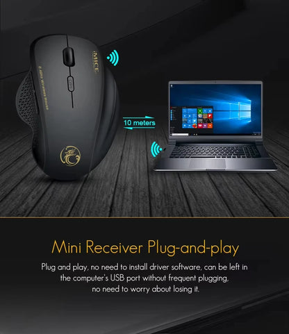 IMICE G6 ABS Wireless Mouse Ergonomic Computer Mouse 2.4Ghz Gamer PC Optical Mouse With USB Receiver 1600 DPI For Laptop PC