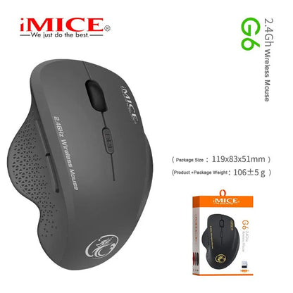 IMICE G6 ABS Wireless Mouse Ergonomic Computer Mouse 2.4Ghz Gamer PC Optical Mouse With USB Receiver 1600 DPI For Laptop PC