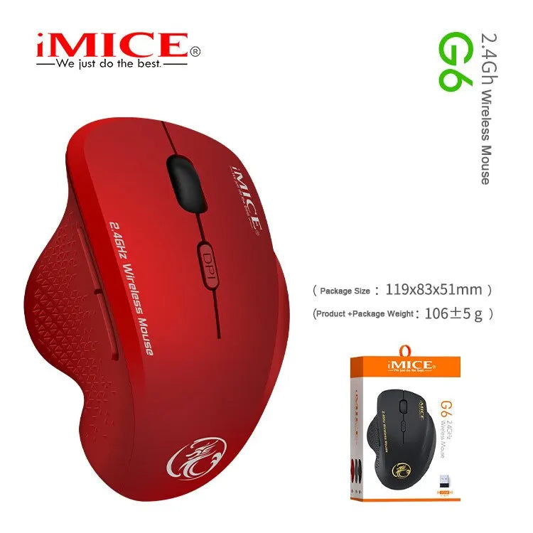 IMICE G6 ABS Wireless Mouse Ergonomic Computer Mouse 2.4Ghz Gamer PC Optical Mouse With USB Receiver 1600 DPI For Laptop PC