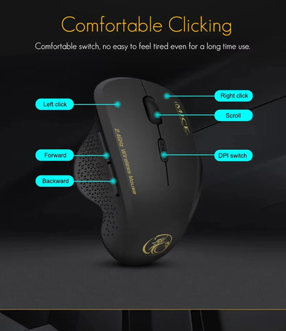 IMICE G6 ABS Wireless Mouse Ergonomic Computer Mouse 2.4Ghz Gamer PC Optical Mouse With USB Receiver 1600 DPI For Laptop PC