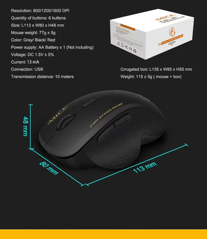 IMICE G6 ABS Wireless Mouse Ergonomic Computer Mouse 2.4Ghz Gamer PC Optical Mouse With USB Receiver 1600 DPI For Laptop PC