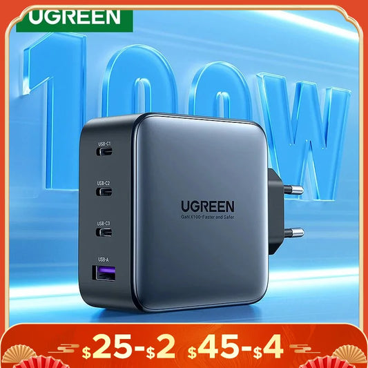 UGREEN USB Charger 100W GaN Charger for Macbook Tablet Fast Charging for iPhone Xiaomi USB Type C PD Charge for iPhone 16 15 14